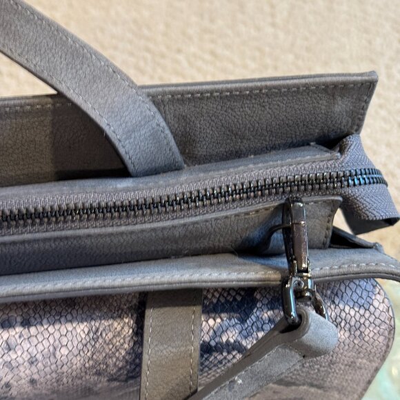 Vittoria Napoli Satchel Bag Purse Grey Nubuck Leather Python Snake Embossed Flap - Picture 9 of 15